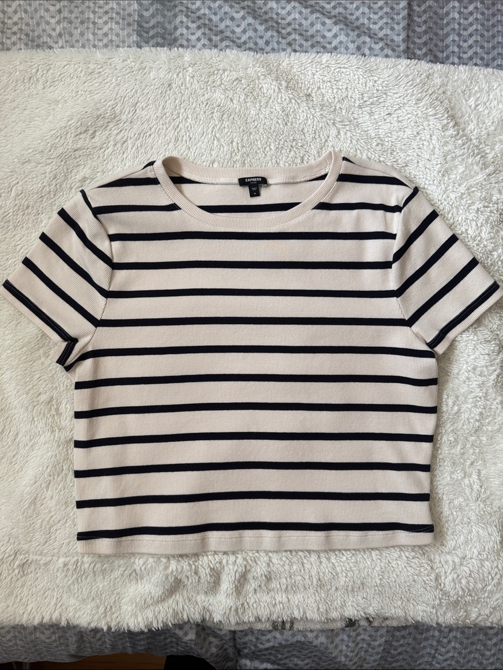Express Cream and Navy Striped Crop Tee - Picture 5 of 5